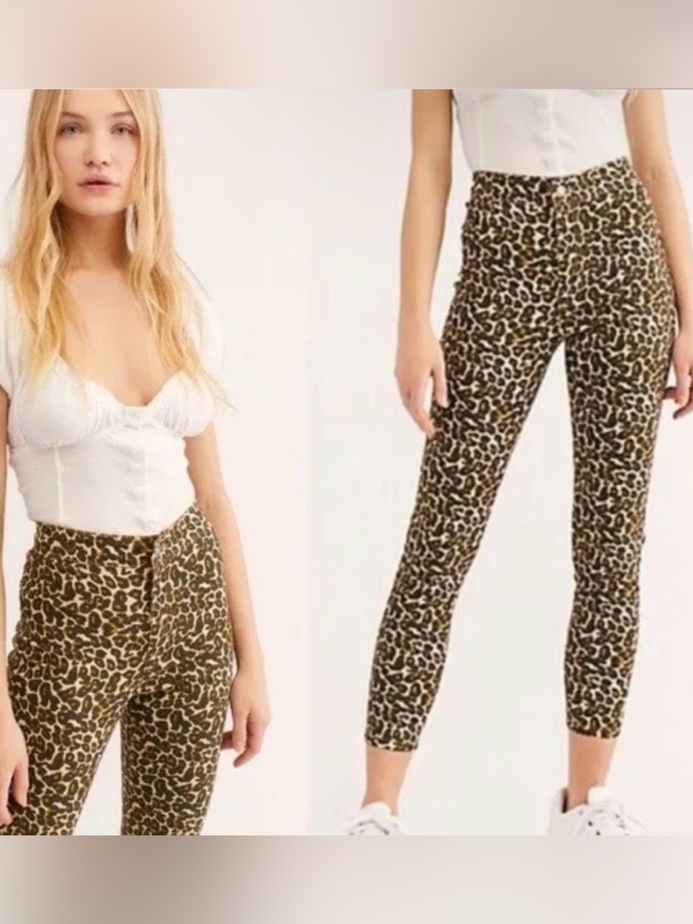 We The Free Belle Leopard Crop Pants High Rise Stretch Zip Fly Size 28